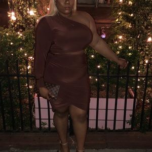 Chocolate brown ruched 2 piece set